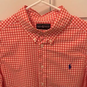 Ralph Lauren POLO Boys Orange Gingham Dress Shirt - Sz 14-16 ✨Like NEW✨